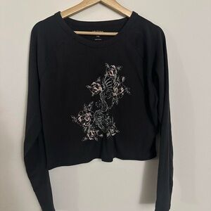 Black Floral Long Sleeve Top